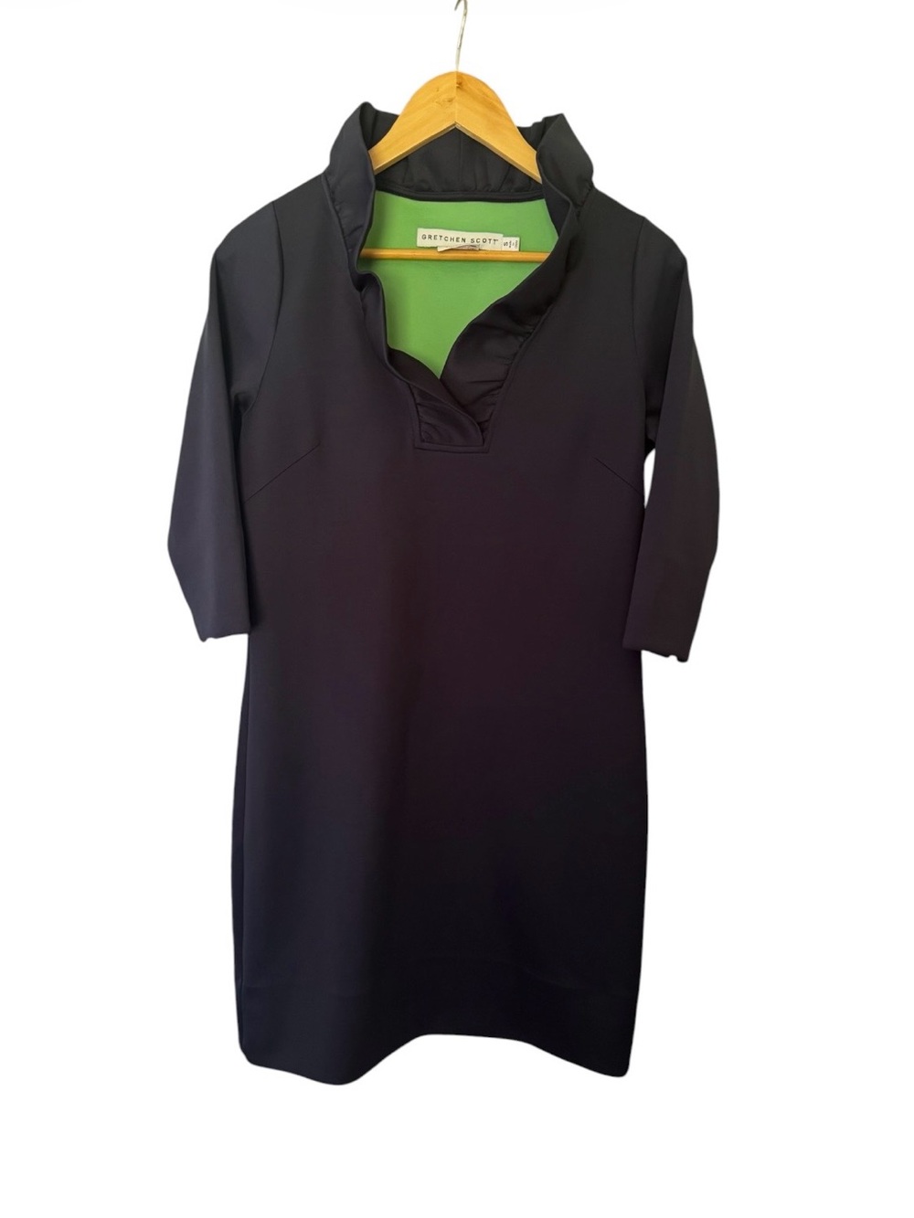 Gretchen Scott Designs Black Ruffle Collar midi Dress